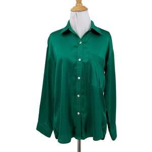 Millibon Shirt Womens S Small Willow Satin Collared Button Up Long Sleeve Blouse